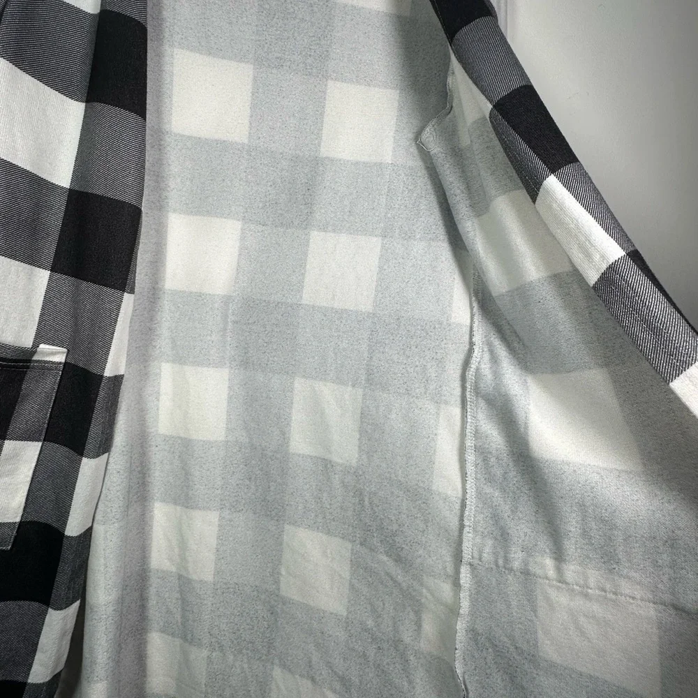 Womens Black White Buffalo Plaid Long Duster Open Cardigan Sweater Coat Jacket S